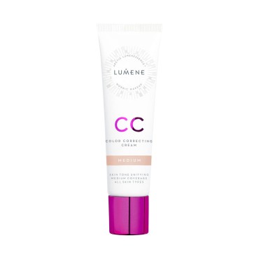 Lumene Color Correcting CC Cream - Medium Coverage Lightweight Redness Reducing CC Cream Foundation for Even Skin Tone + Naturally Glowing Skin - Medium (1 fl oz)