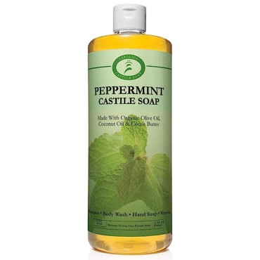 Carolina Peppermint Castile Soap Liquid - Skin-Softening Olive Oil Soap Organic Body Wash - Pure Castile Soap Peppermint Liquid Soap - Vegan Castille Soap Liquid (Peppermint, 32 ounces)