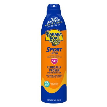 Banana Boat Sport Ultra SPF 50 Sunscreen Spray, 9.5oz | Oxybenzone Free Sunscreen, Spray On Sunscreen, Family Size Sunscreen SPF 50, 9.5oz