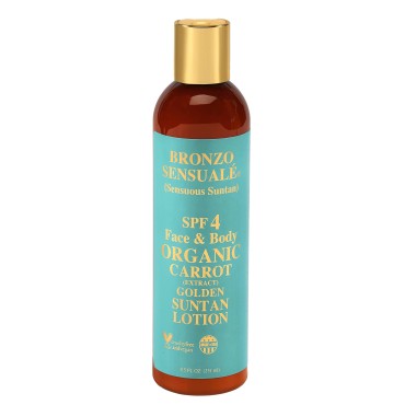 Bronzo Sensuale SPF 4 Sunscreen Deep Golden Tanning Organic Carrot Lotion 8.5 Ounces