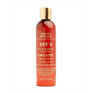 Bronzo Sensuale SPF 0 No Sunscreen Reef Safe Deep Golden Tanning for Tanning Beds or the Sun Organic Carrot Lotion 8.5 Ounces