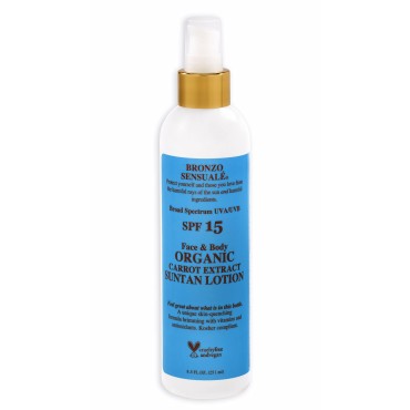Bronzo Sensuale SPF 15 Sunscreen Deep Golden Tanning Organic Carrot Lotion 8.5 Ounces