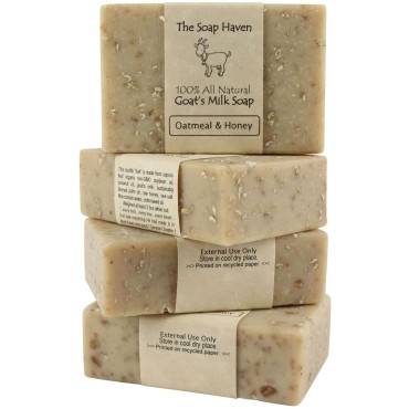 Oatmeal Soap - 4 Oatmeal & Honey Goat Milk Soap Bars. All Natural, Unscented Soap, SLS Free, NO Parabens, Handmade in USA.