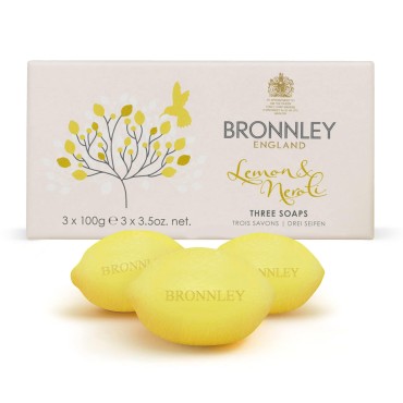 Bronnley England Lemon Bar Soaps, Three Triple Milled, Vegan Soap Bars, Gift Soaps Boxed in Plastic-Free Recyclable Packaging, Three, 3.5oz Bar Soaps