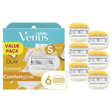 Gillette Venus ComfortGlide Womens Razor Blade Refills, 6 Count, Infused with Olay Coconut Scent