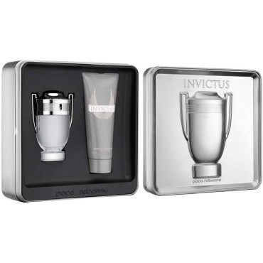 Paco Rabanne Invictus For Men 2 Piece Set Tin Box (3.4 Oz Eau De Toilette Spray + 3.4 Oz All Over Shampoo), multi color