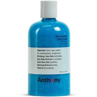 Anthony Exfoliating Body Scrub - Sea Salt, Vitamin C, and Aloe Vera Deep Cleans, Smooths Rough Patches & Soothes and Protects Skin - Blue Sea Kelp Body Wash 12 Fl Oz
