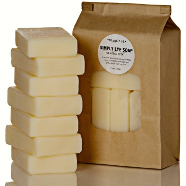 Simplici Simply Lye Soap Value Bag (6 Bars) Bulk Pack. PALM OIL FREE. NO ADDED COLOR, SCENT OR TEXTURE. Made With Lard, Lye & 15% Coconut Oil.