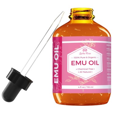 Leven Rose Emu Oil, 100% Pure Natural Hair Strengthener Scar Minimizer Anti Aging Skin Moisturizer 4 oz