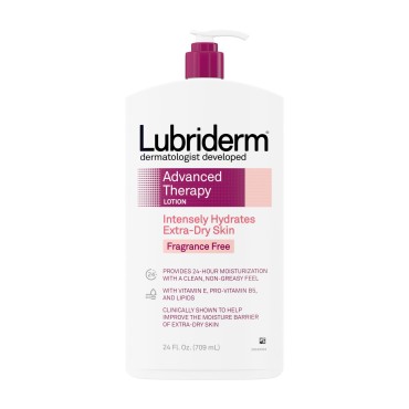 Lubriderm Advanced Therapy Moisturizing Lotion with Vitamins E and B5, Deep Hydration for Extra Dry Skin, Non-Greasy Formula, 24 fl. oz (Pack of 3)