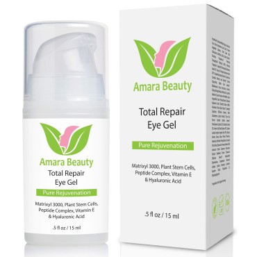 Amara Beauty Eye Cream Gel for Dark Circles and Puffiness with Peptides & Hyaluronic Acid, 0.5 fl. oz.