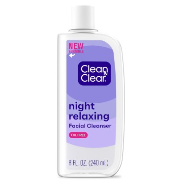 Clean & Clear Night Relaxing Deep Cleaning Oil-Free Night Face Wash, Foaming Facial Cleanser with Hyaluronic Acid & Sea Kelp Extract Gently Removes Oil & Pore Clogging Impurities, 8 fl. oz