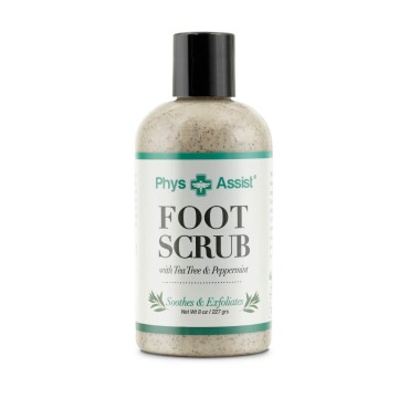 PhysAssist Foot Scrub 8 oz. with Tea Tree, Peppermint Soothes and Exfoliates Promoting a Deep Cooling Sensation Leaving Feet Feeling Calm and Refreshed.