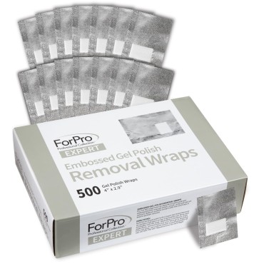 ForPro Expert Embossed Gel Polish Removal Wraps, Pre-Cut with Cotton Pad, Remove Gel Polish, Acrylics, & Nail Art, 4” L x 2.9” W, 500-Count