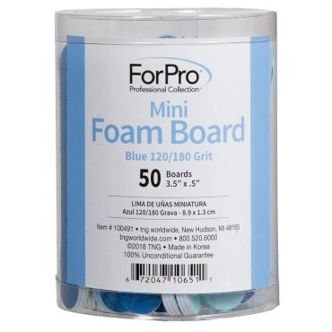 ForPro Mini Foam Board, Blue, 120/180 Grit, Double-Sided Manicure Nail File, 3.5” L x .5” W, 50-Count