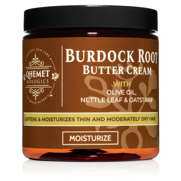 Qhemet Biologics Burdock Root Butter Cream - Leave-In Moisturizer for Low Porosity Hair - Helps Soften and Smooth Dry, Brittle Edges - Conditioning Botanicals to Nourish Scalp (8.5 oz)