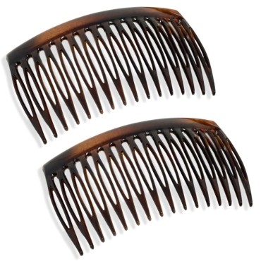 Parcelona French Glossy Shell Brown Celluloid 2 Pieces Good Grip Up do 16 Teeth Hair Side Combs -2.75 Inches (2 Pcs)