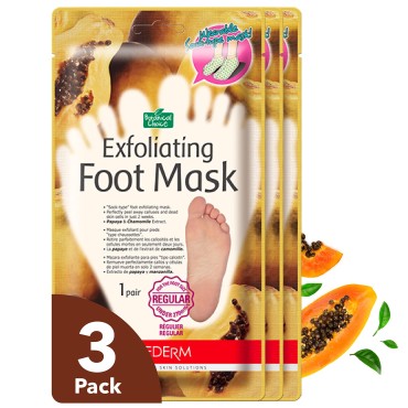 PUREDERM Exfoliating Foot Mask (3 Pack) - Regular Size Exfoliating Foot Masks for Cracked Feet, Dry Skin, Callused Feet