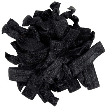 Black Hair Ties No Crease Ponytail Holders (Available in Lots of Pack Quantities) - Ouchless Elastic Styling Accessories Pony Tail Holder Ribbon Bands - By Kenz Laurenz (50 Pack)