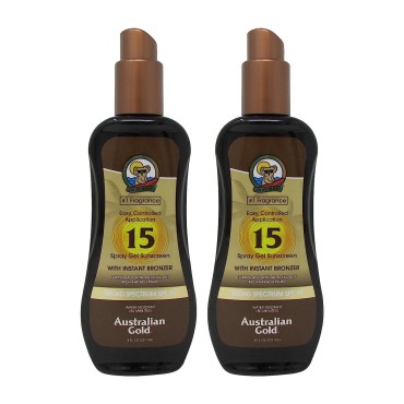 Australian Gold SPF 15 Sunscreen Spray Gel with Instant Bronzer, 8 Ounce (2 Pack)