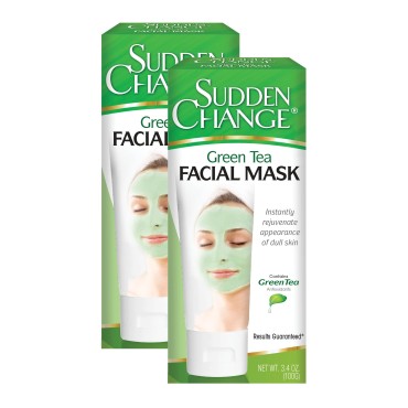 Sudden Change Green Tea Facial Mask - Diminish Wrinkles, Puffiness & More - Improve Texture, Purify Pores & Remove Excess Oil - Made with Antioxidants - Cooling Sensation for Relaxation (3.4 oz, Pack of 2)