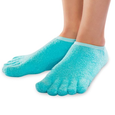 NatraCure 5-Toe Gel Lined Foot Moisturizing Socks - Aloe & Shea Infused Fuzzy Hydrating Socks for Women & Men - Soft Feet Moisturizer Spa & Pedicure Socks for Dry Cracked Heels, Calluses - Medium