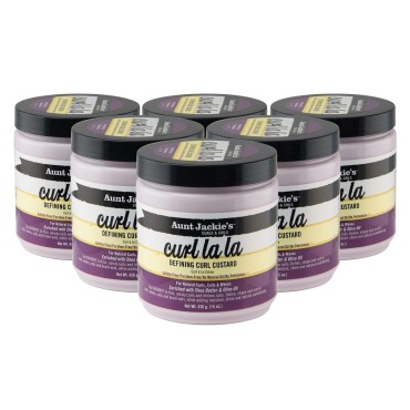 Aunt Jackie's Curls and Coils Curl La La Defining Curl Custard for Natural Hair Curls, Coils and Waves Enriched with shea Butter and Olive Oil, 15 oz, 6 Pack