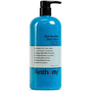 Anthony Exfoliating Body Scrub - Sea Salt, Vitamin C, And Aloe Vera Deep Cleans, Smooths Rough Patches & Soothes and Protects Skin - Blue Sea Kelp Body Wash 32 Fl Oz