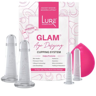 LURE Essentials GLAM Face Cupping Set Facial Set with Silicone Brush | Anti-Aging Face Lift Cupping Massage | FREE PDF Book for Professional and Home Use