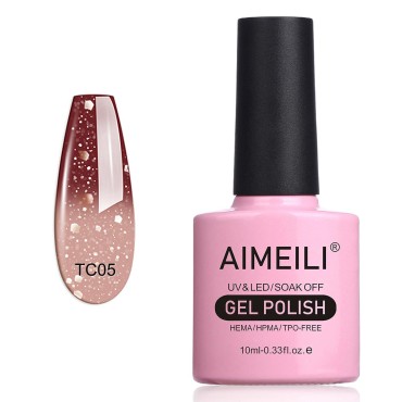 AIMEILI Soak Off U V LED Temperature Color Changing Chameleon Gel Nail Polish - Chocolate Spark (TC05) 10ml