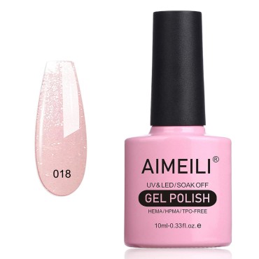 AIMEILI Soak Off U V LED Gel Nail Polish - Sparkle Grapefruit (018) 10ml