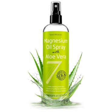 Magnesium Oil Spray with Aloe Vera - Less Itchy - Use as Magnesium Spray Deodorant - Made in USA - Get Healthy Hair & Skin and Sleep Better - Free eBook Included (Big 12 oz)