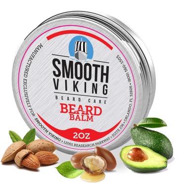 Smooth Viking Beard Balm for Men - Strong Hold Beard Styling Balm with Essential Oils & Beeswax - Beard Care Formula to Boost Healthy Beard & Mustache Growth, 2oz