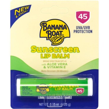Banana Boat Aloe Vera with Vitamin E Sunscreen Lip Balm SPF 45 - .15 oz, Pack of 6