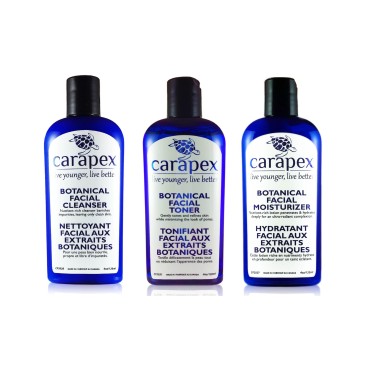 Carapex Botanical Anti Aging Facial Skincare Care Set for Sensitive Skin | 3-Step Facial Cleanser, Facial Toner & Facial Moisturizer | for Men & Women