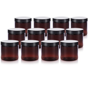 4 oz Amber PET Plastic Staight Sided Jar with Black Smooth Lid (12 pack)