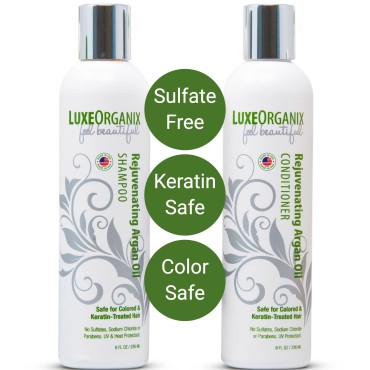 LuxeOrganix Sulfate Free Shampoo and Conditioner: Keratin Safe & Paraben Free - Moroccan Argan Oil Smooths & Moisturizes, Best for Dry, Damaged, Frizzy, & Curly Hair (8oz Set)