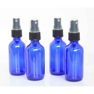 My Oil Gear - Blue 4oz Glass Bottle with Pump for Essential Oils, Perfumes, Creams, Lotions, and More (4-Pack)