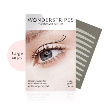 Wonderstripes Eye Lid Tape (Large) | Eyelid Lifting Stripes for Hooded Eyes | Invisible Silicone Tape for Droopy Eyes | Multiple Sizes for All Eye Shapes | Makeup Compliant, Easy To Apply