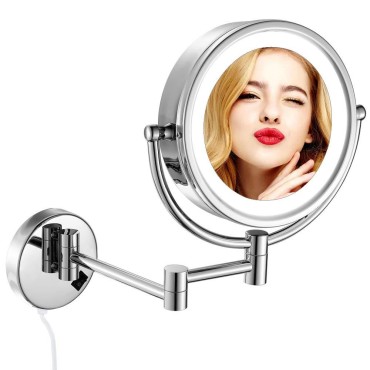 GURUN 8.5 Inch LED Light Magnifying Makeup Mirror with 3 Color Modes Double Sided Vanity Mirror for Bathroom with 10X Magnification M1809D(Chrome,10x)