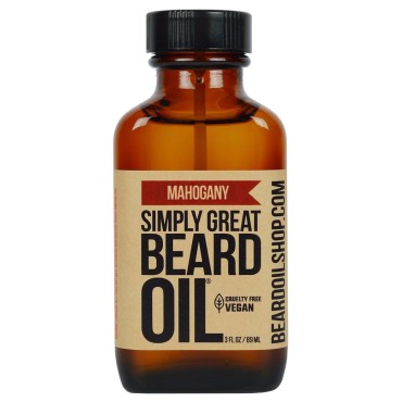 Simply Great Beard Oil - MAHOGANY Scented Beard Oil - Beard Conditioner 3 Oz Easy Applicator - Natural - Vegan and Cruelty Free Care for Beards - Gifts for Men with Beards