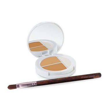 Sheer Cover Studio - Conceal and Brighten Highlight Trio - Two-Toned Concealers - Shimmering Highlighter - Medium/Tan Shade - With FREE Concealer Brush - 3 Grams