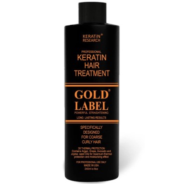 Gold Label Professional Results Brazilian Keratin Blowout Hair Treatment Suitable for All Hair Types Incl Coarse Thick Dry Frizzy Curly Bleached Dominican Brazilian Indian Hair 240ml