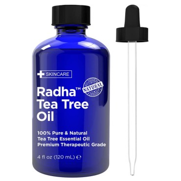Radha Beauty Australian Tea Tree Essential Oil 4 oz. - 100 Percent Pure & Natural Therapeutic Grade - Great with Soaps, Shampoo, Body Wash, Aromatherapy for Nail Care, Scalp, Aromatherapy and Diffuser.
