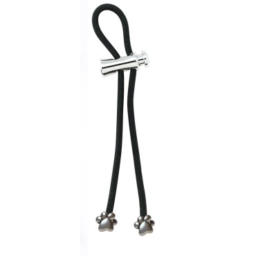 Pulleez Sliding Ponytail Holder, Silver Paw Metal Charms - Black Elastic Hair Tie Bracelet