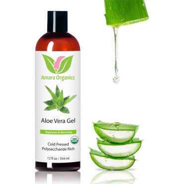 Organic Aloe Vera Gel from 100% Pure Aloe Barbadensis Leaf - Skin Care for Face, Body, After Sun, Sunburns - Great as Aftershave, Hair Gel, or Leave In Conditioner - USDA Certified Organic, 12 fl. oz.