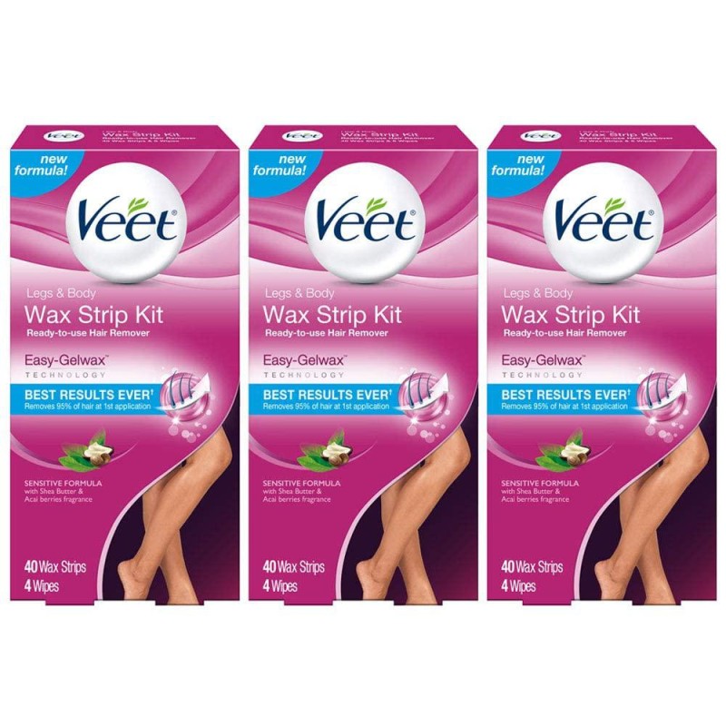Veet Leg and Body Hair Remover Cold Wax Strips, 40 ct (Pack of 3)