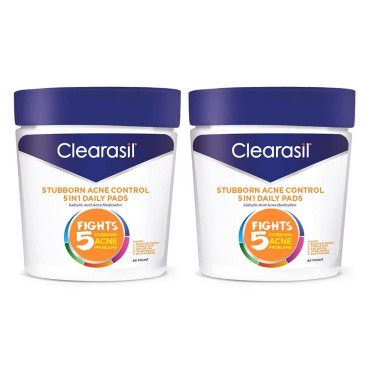 Clearasil Ultra 5 in 1 Acne Face Wash Pads, 90 Count (Pack of 2)