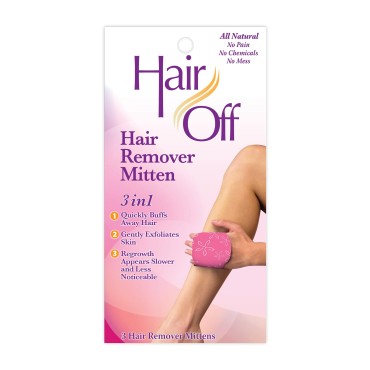 Hair Off Hair Remover Mitten - All-Natural, Painless & Chemical Free - Full Body Hair Removal - Slows & Lessens Regrowth - Exfoliates Skin (3 Mittens Per Box)