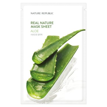 Calming Moisturizing Face Mask Sheet - Nature Republic Real Nature Aloe Extract Natural-Derived Cellulose Sheet Long Lasting Healing Troubled Dry Skin 10pcs x 23ml/0.77fl.oz